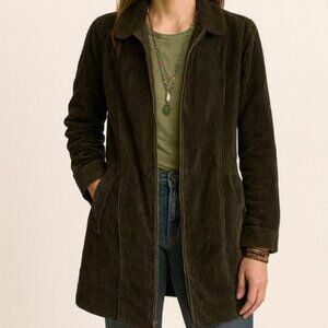J.Jill Green Heritage Olive Green Corduroy Zip Down Sherpa Collar Jacket  Sz S